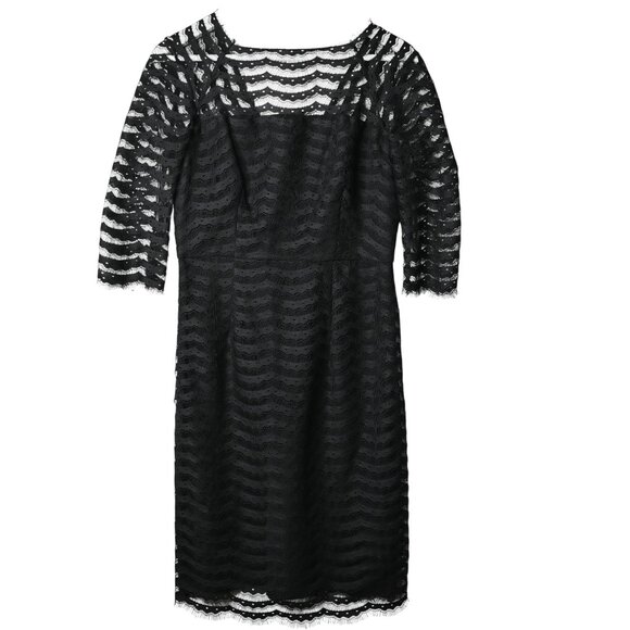 MILLY OF NEW YORK Black Lace 3/4 Sleeves Dress - Size 6 - Picture 2 of 11